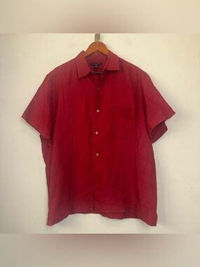 Vintage 90s Banana Republic Shirt Mens SZ XL Red 100% Linen Short Sleeve Safari
